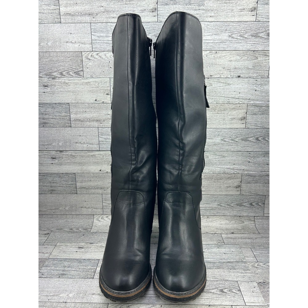 White Mountain James Black Knee High Block Heel Buckle Boots W23647Z Women Sz 9M